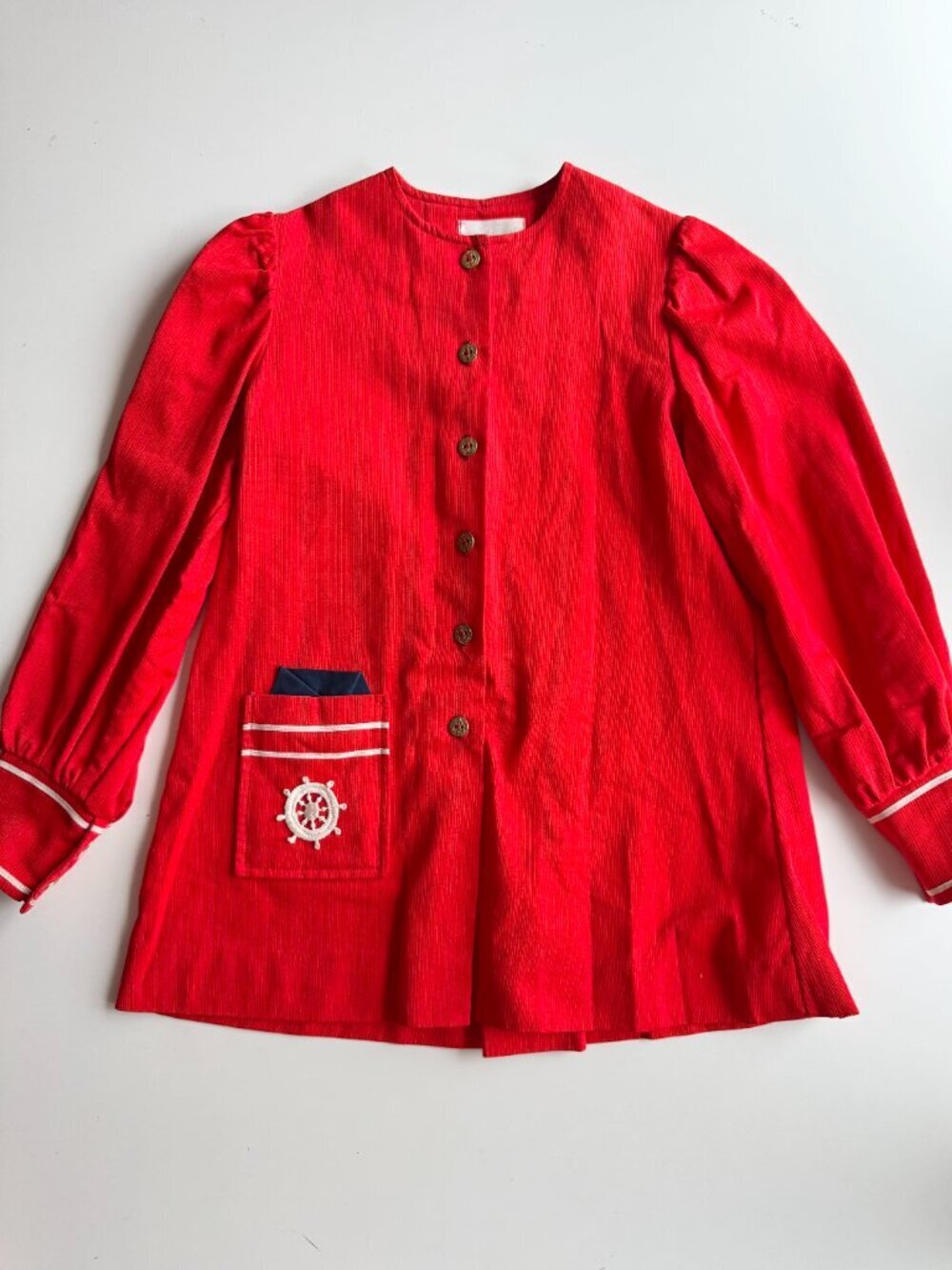 Vintage Girl's BAAL OF CANADA Red Puff Sleeve A-Line Nautical Dress, Size 9-10